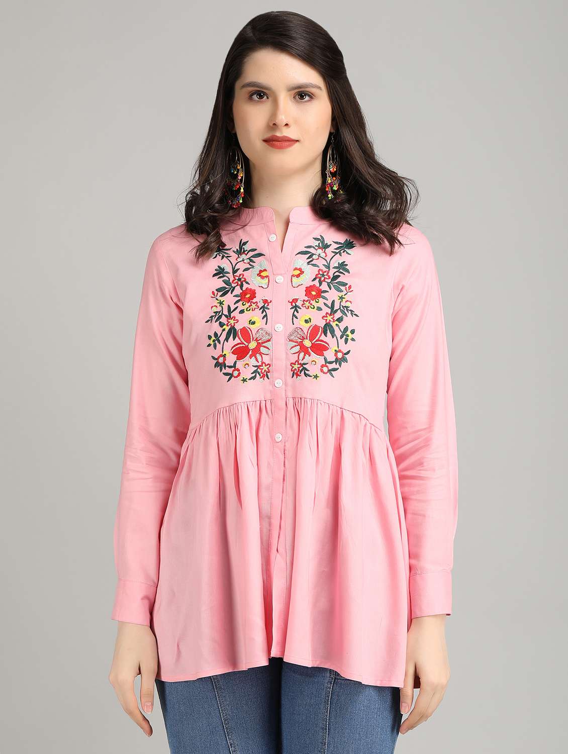 women pink rayon peplum top