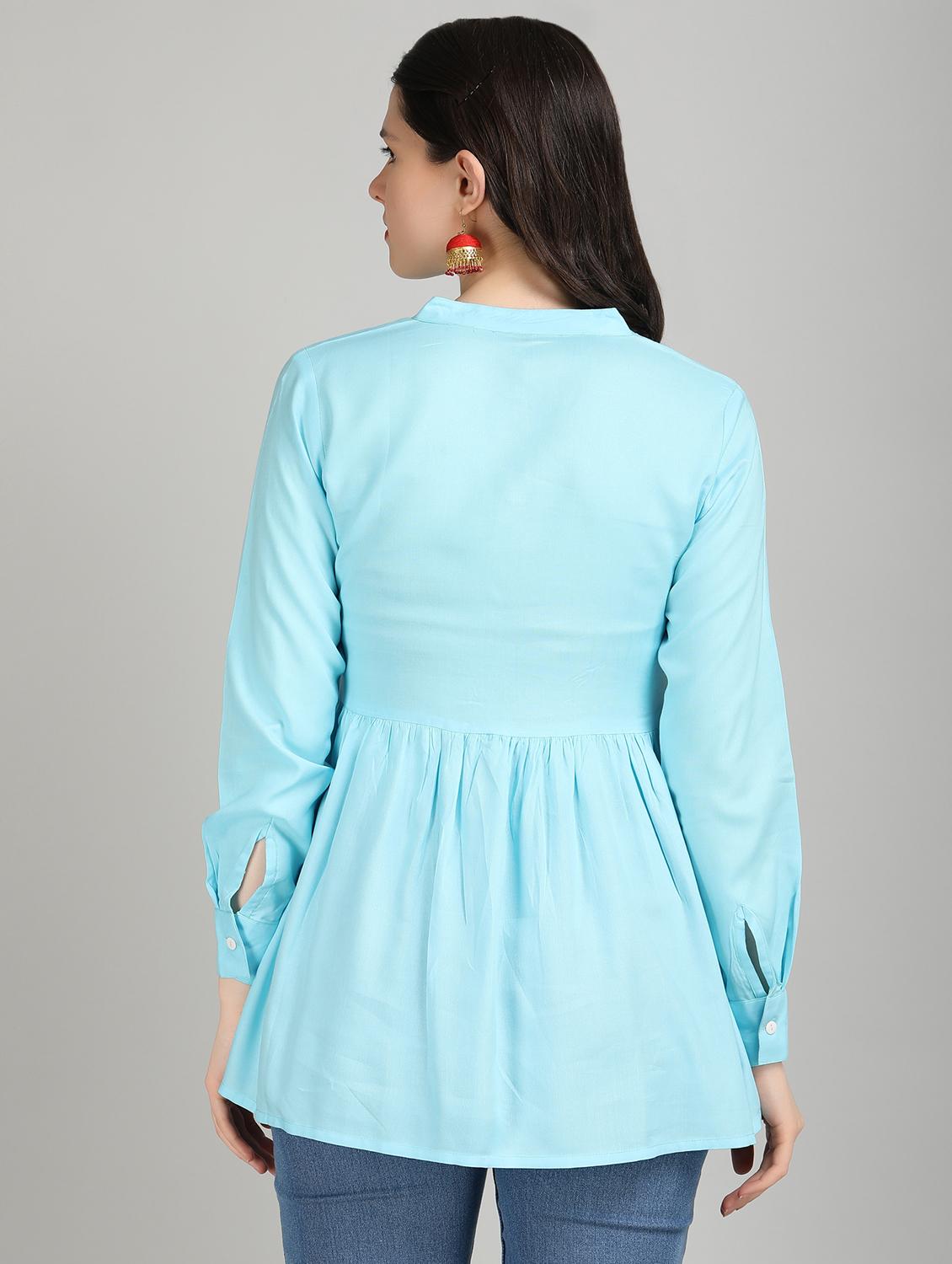 women blue rayon peplum top - 21311953 - Standard Image - 3