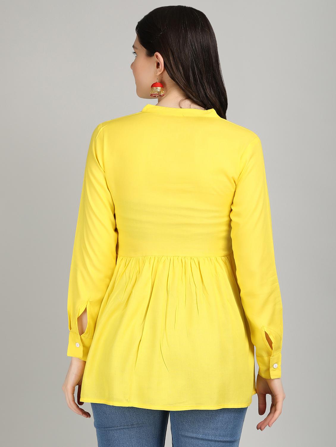women yellow rayon peplum top - 21311954 - Standard Image - 3