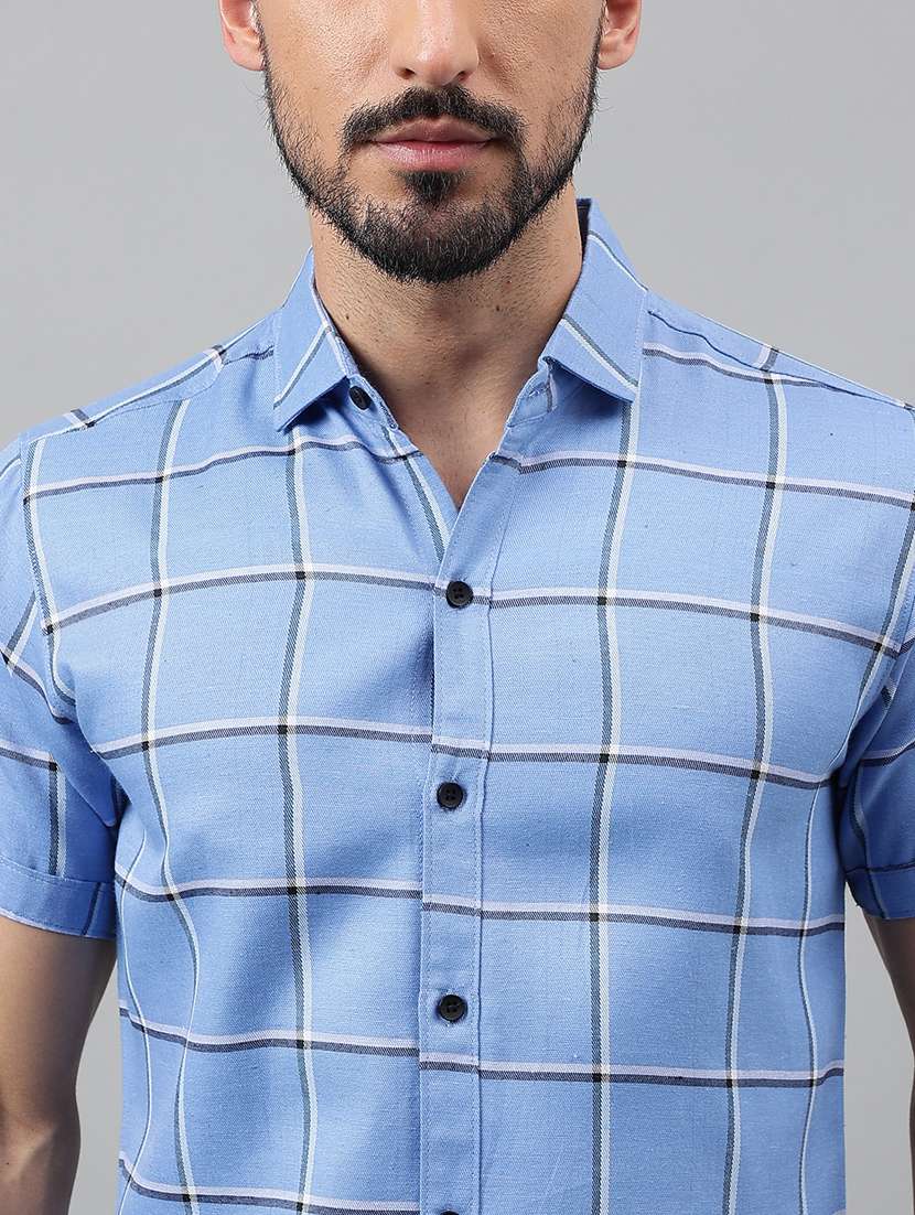 men short sleeved checkered casual shirt - 21311966 - Standard Image - 5
