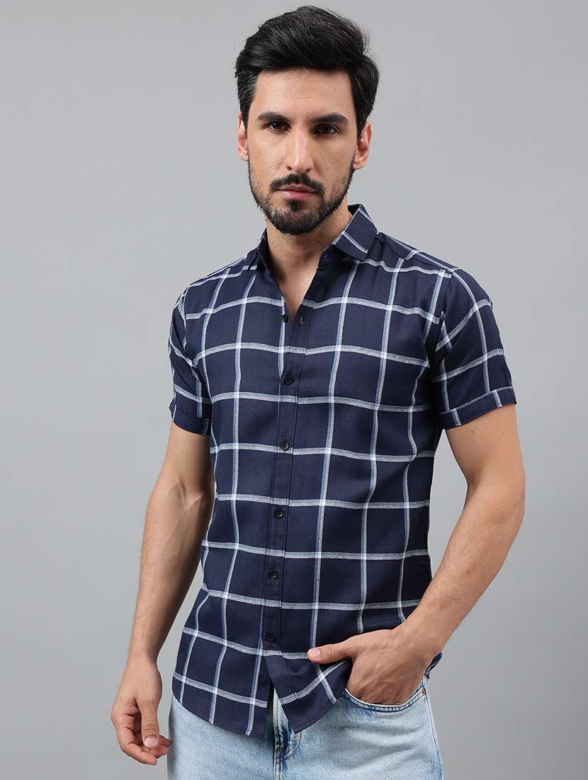 men short sleeved checkered casual shirt - 21311967 - Zoom Image - 0