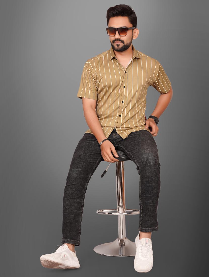 men short sleeved striped casual shirt - 21311993 - Standard Image - 5