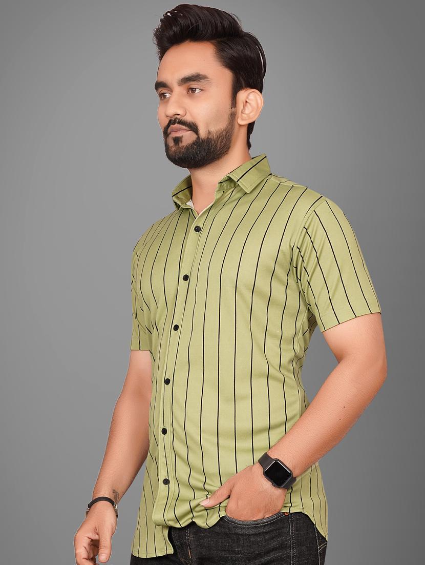 men short sleeved striped casual shirt - 21311995 - Standard Image - 3