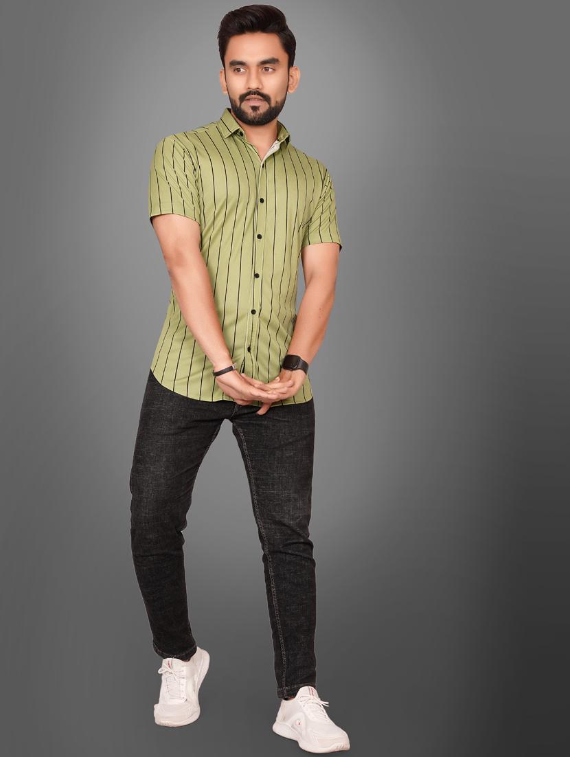 men short sleeved striped casual shirt - 21311995 - Standard Image - 5
