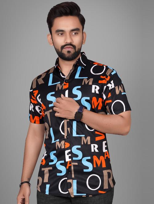 men short sleeved typographic printed casual shirt - 21311998 - Standard Image - 0