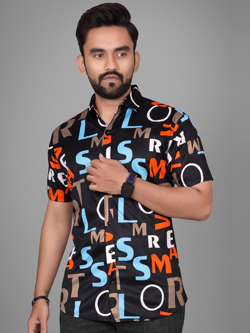 men short sleeved typographic printed casual shirt - 21311998 - Zoom Image - 0