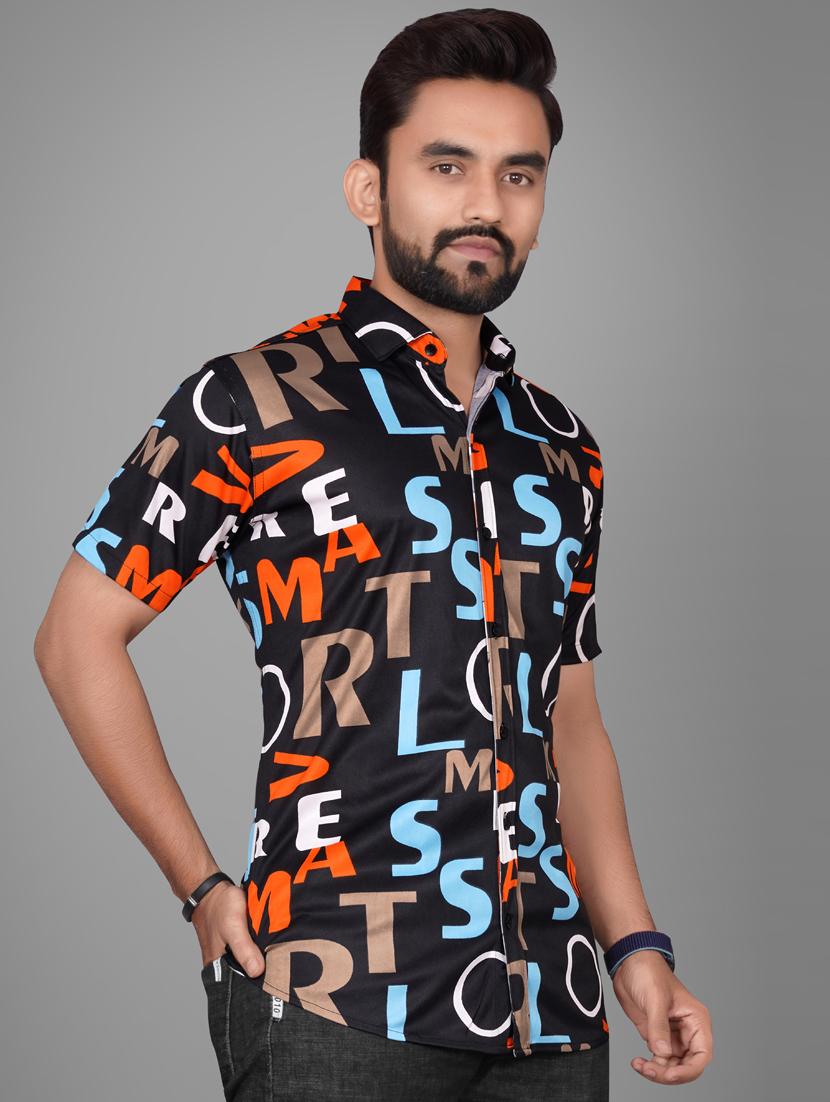 men short sleeved typographic printed casual shirt - 21311998 - Standard Image - 3