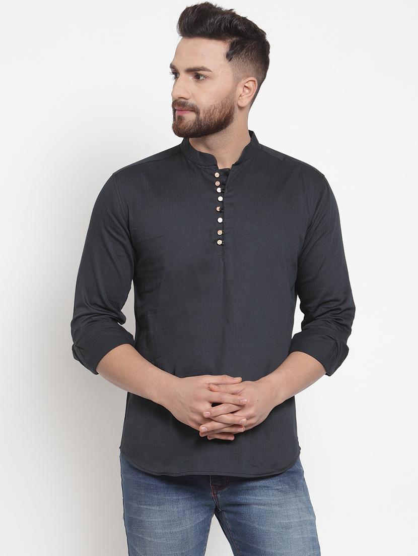 men solid mandrain neck short kurta - 21312024 - Zoom Image - 0