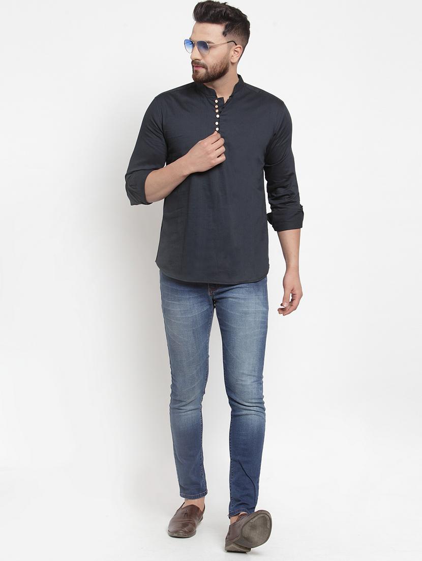 men solid mandrain neck short kurta - 21312024 - Standard Image - 3