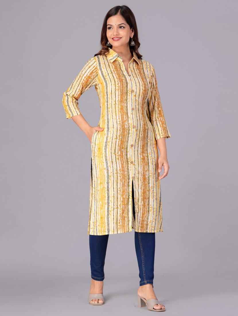 women three quarter sleeve straight kurta - 21313601 - Standard Image - 3
