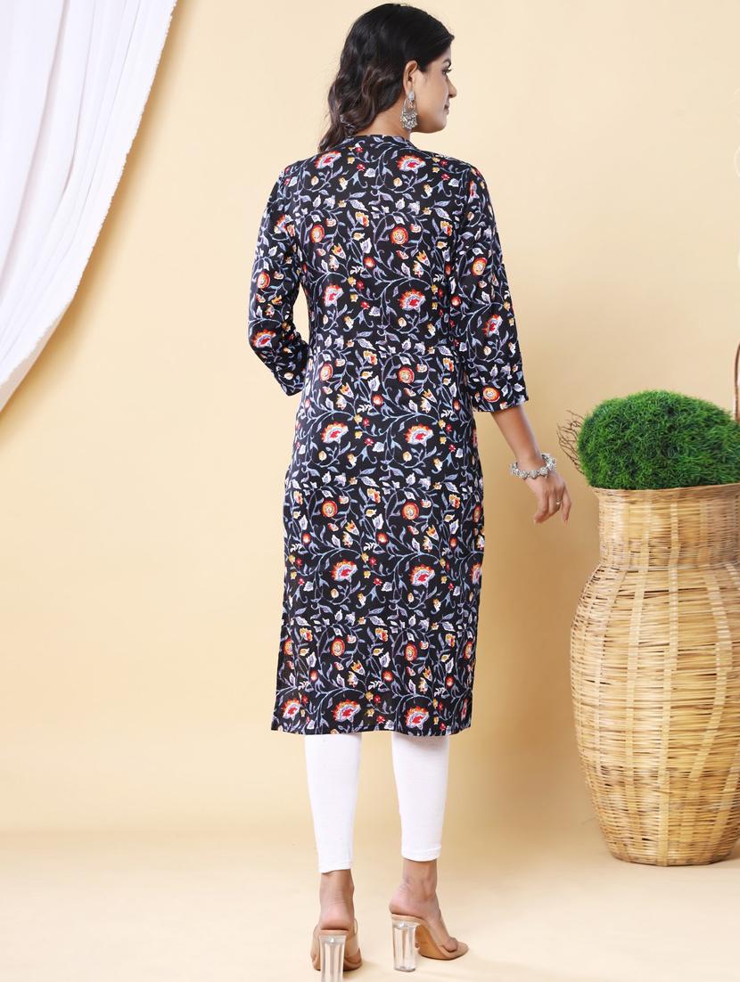 women three quarter sleeve straight kurta - 21313603 - Standard Image - 3