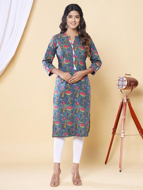 women three quarter sleeve straight kurta - 21313605 - Standard Image - 0