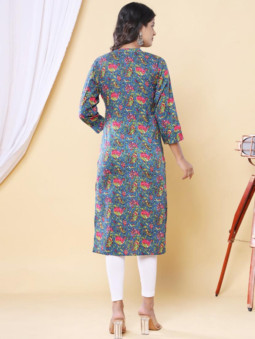 women three quarter sleeve straight kurta - 21313605 - Standard Image - 3