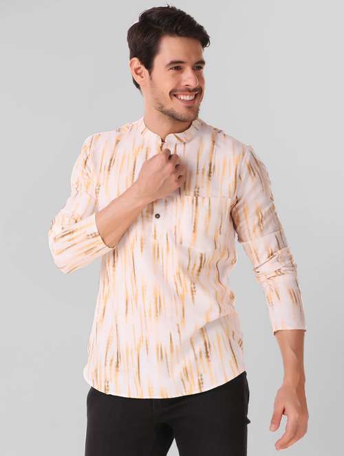 men printed mandrain neck short kurta - 21313749 - Standard Image - 0