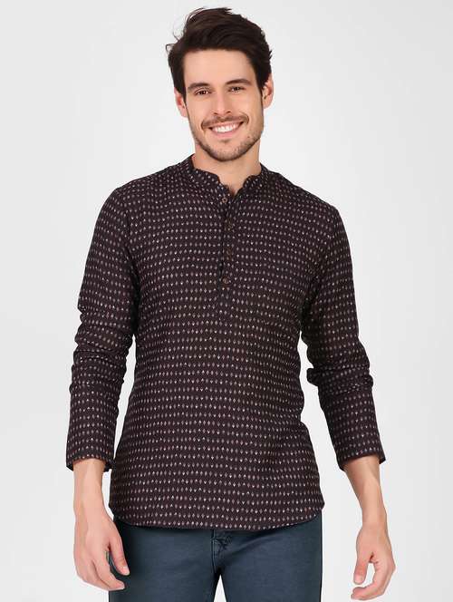 men printed mandrain neck short kurta - 21313755 -  Standard Image - 0