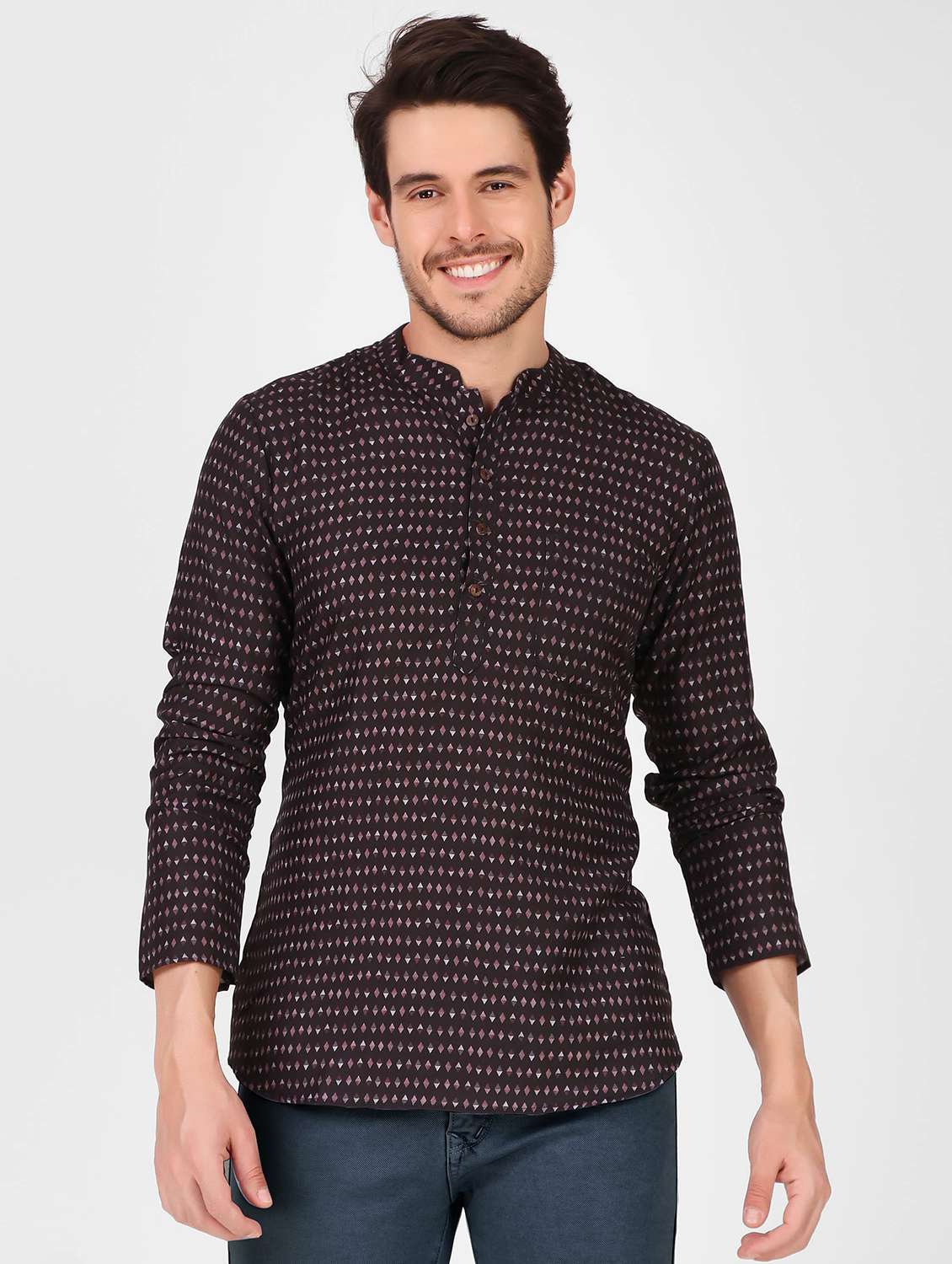 men printed mandrain neck short kurta - 21313755 -  Zoom Image - 0
