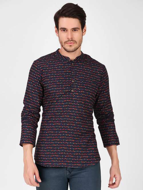 men mandarin neck printed short kurta - 21313756 -  Standard Image - 0