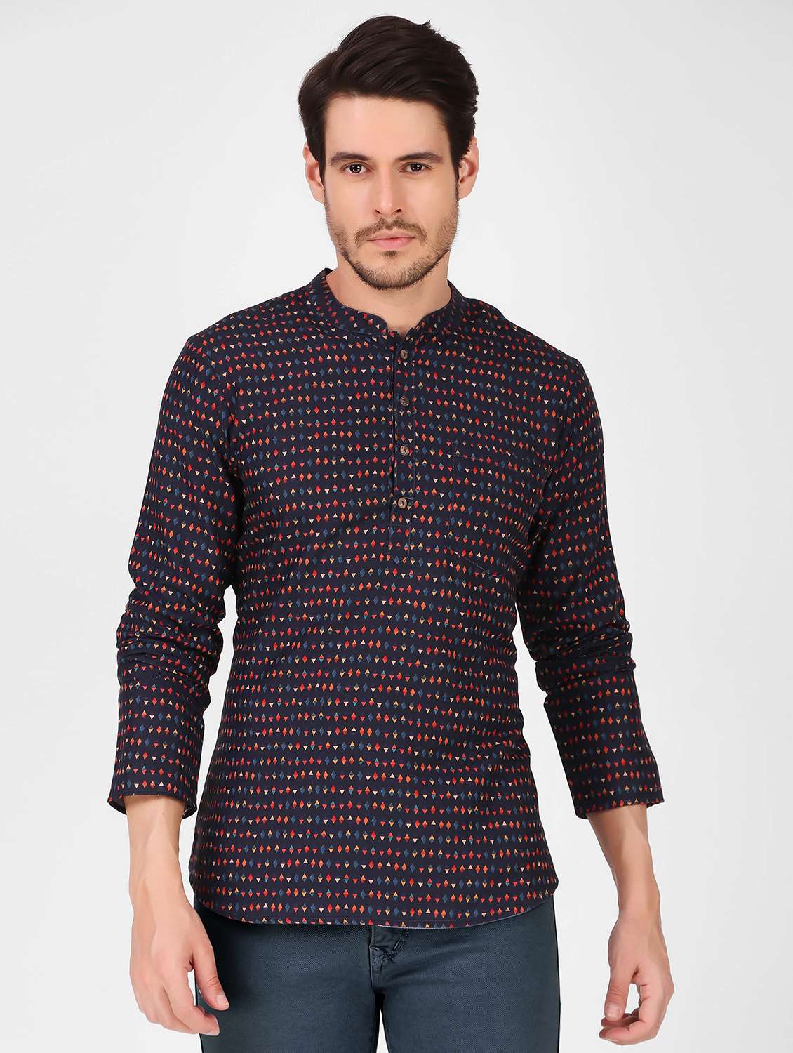 men mandarin neck printed short kurta - 21313756 -  Zoom Image - 0
