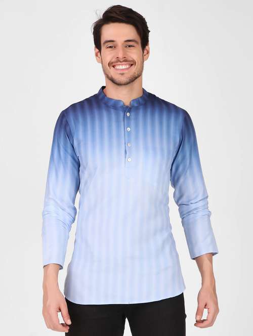 men mandarin neck striped short kurta - 21313760 - Standard Image - 0