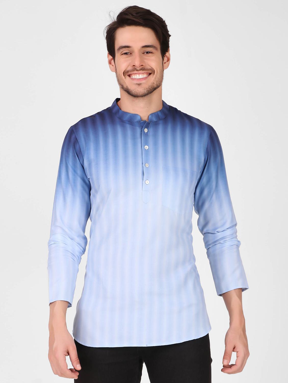 men mandarin neck striped short kurta - 21313760 - Zoom Image - 0