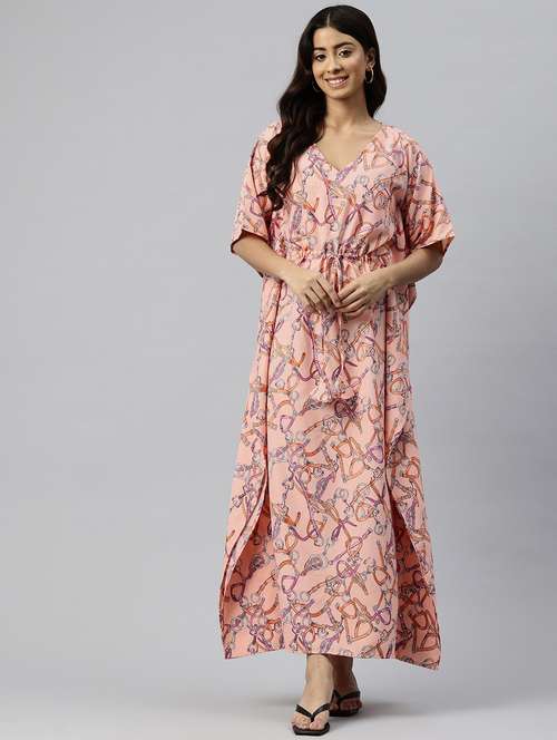 women peach poly crepe kaftan dress - 21313876 -  Standard Image - 0