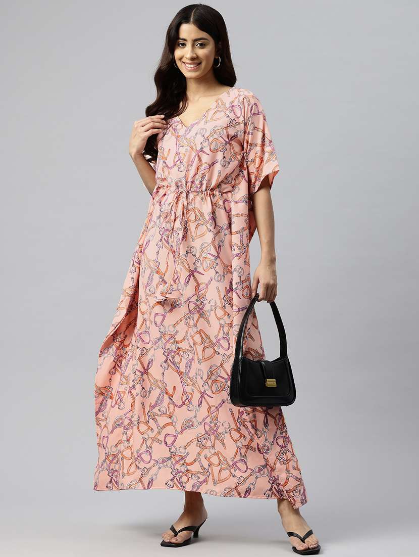 women peach poly crepe kaftan dress - 21313876 -  Standard Image - 3