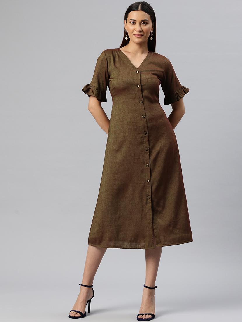 women solid button down a-line dress - 21313878 - Zoom Image - 0