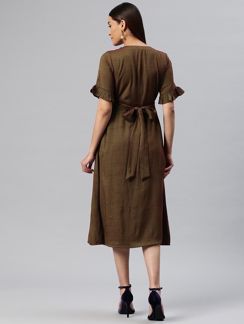 women solid button down a-line dress - 21313878 - Standard Image - 3