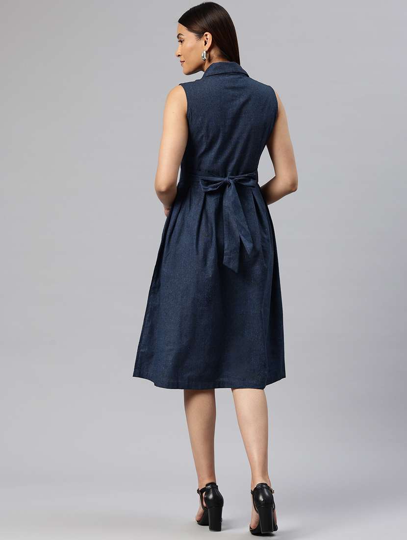 women solid collared sleeveless button down dress - 21313887 -  Standard Image - 3