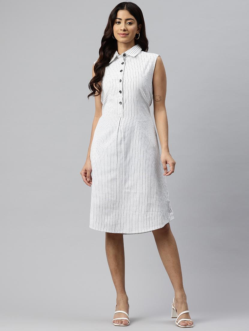 women striped collared sleeveless a-line dress - 21313891 - Zoom Image - 0