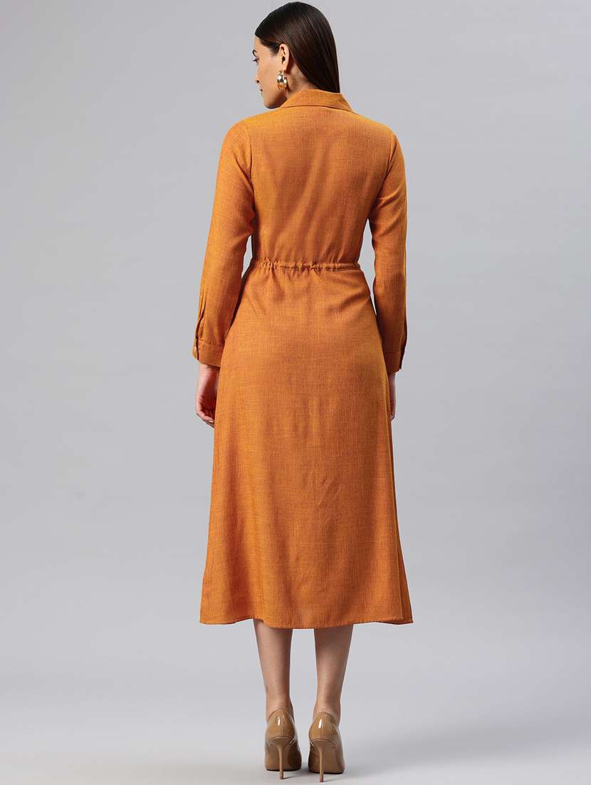 Women Solid Collared Button Down Shirt Dress