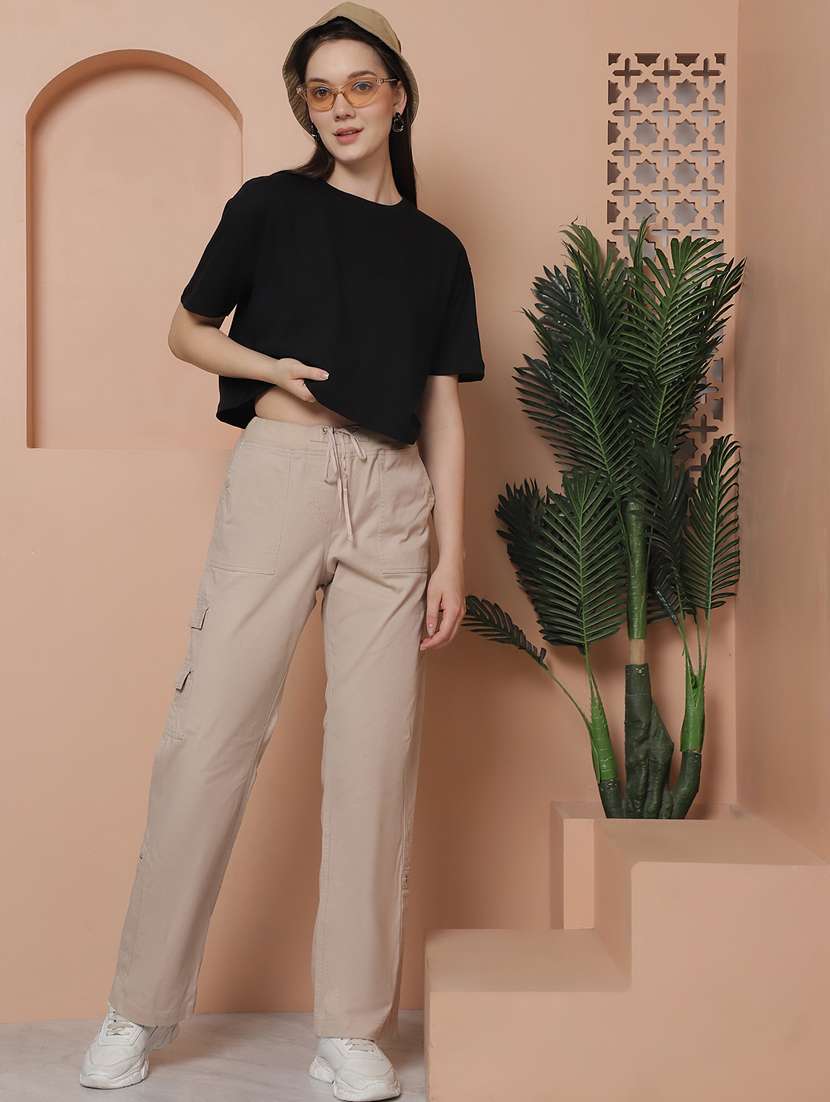 Women Solid Crop Oversized T Shirt