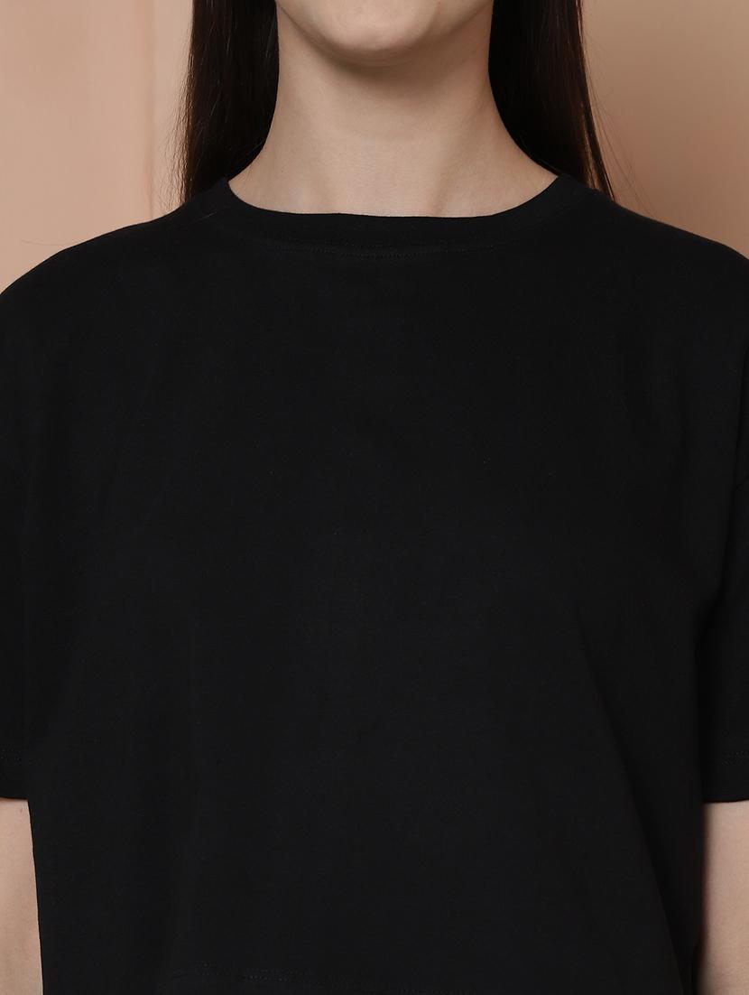 women solid crop oversized t-shirt - 21315086 - Standard Image - 5