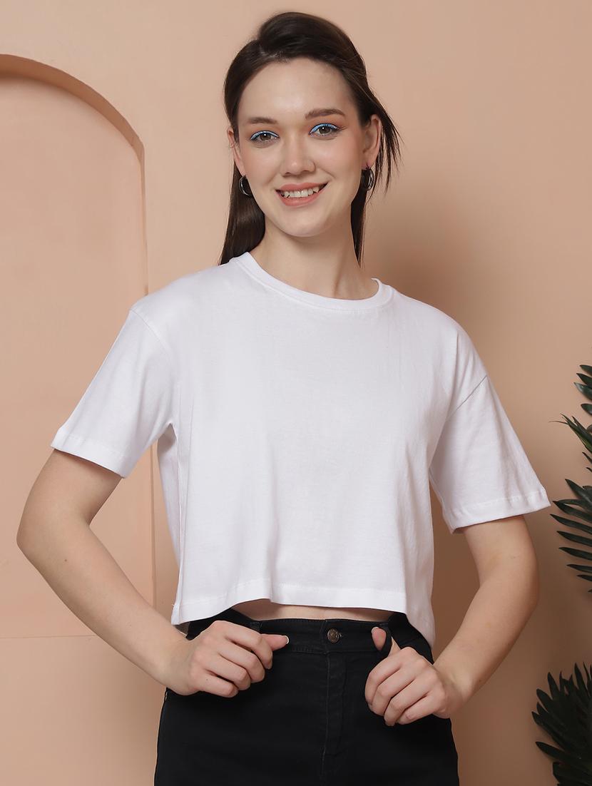women solid crop oversized t-shirt - 21315087 -  Zoom Image - 0