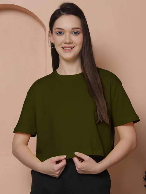women solid crop oversized t-shirt - 21315100 - Standard Image - 0
