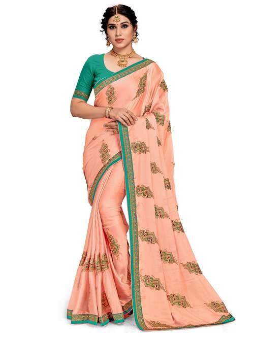 women peach embroidered saree with blouse - 21317315 -  Standard Image - 0