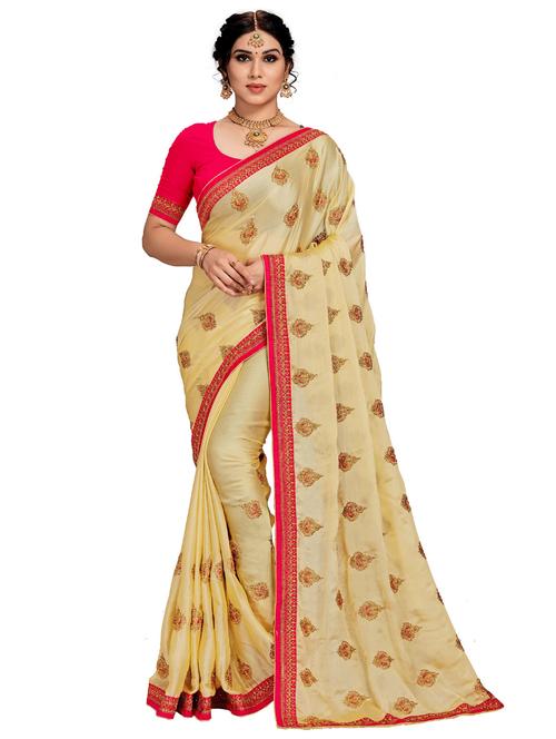women yellow embroidered saree with blouse - 21317345 - Standard Image - 0