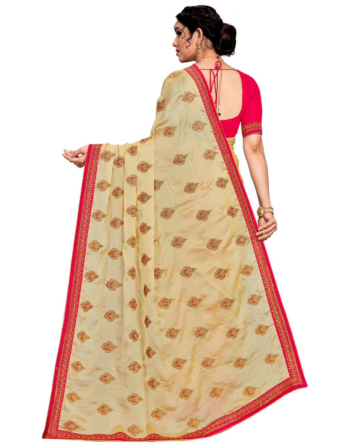 women yellow embroidered saree with blouse - 21317345 - Standard Image - 3