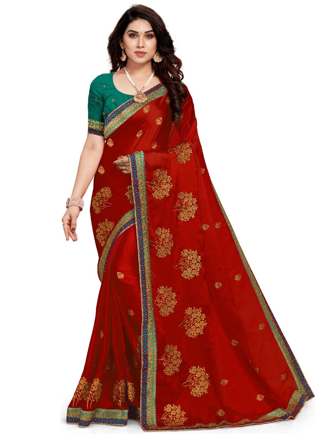 women embroidered saree with blouse