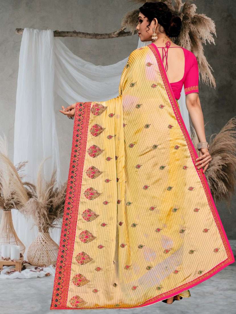 women yellow embroidered saree with blouse - 21317384 -  Standard Image - 3