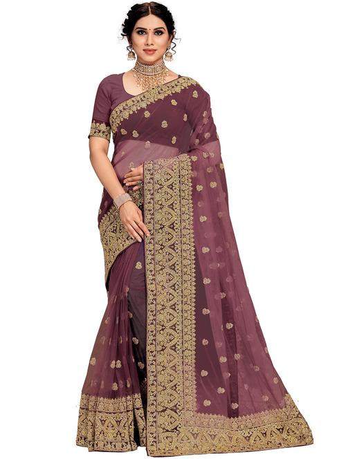 women purple embroidered saree with blouse - 21317448 - Standard Image - 0