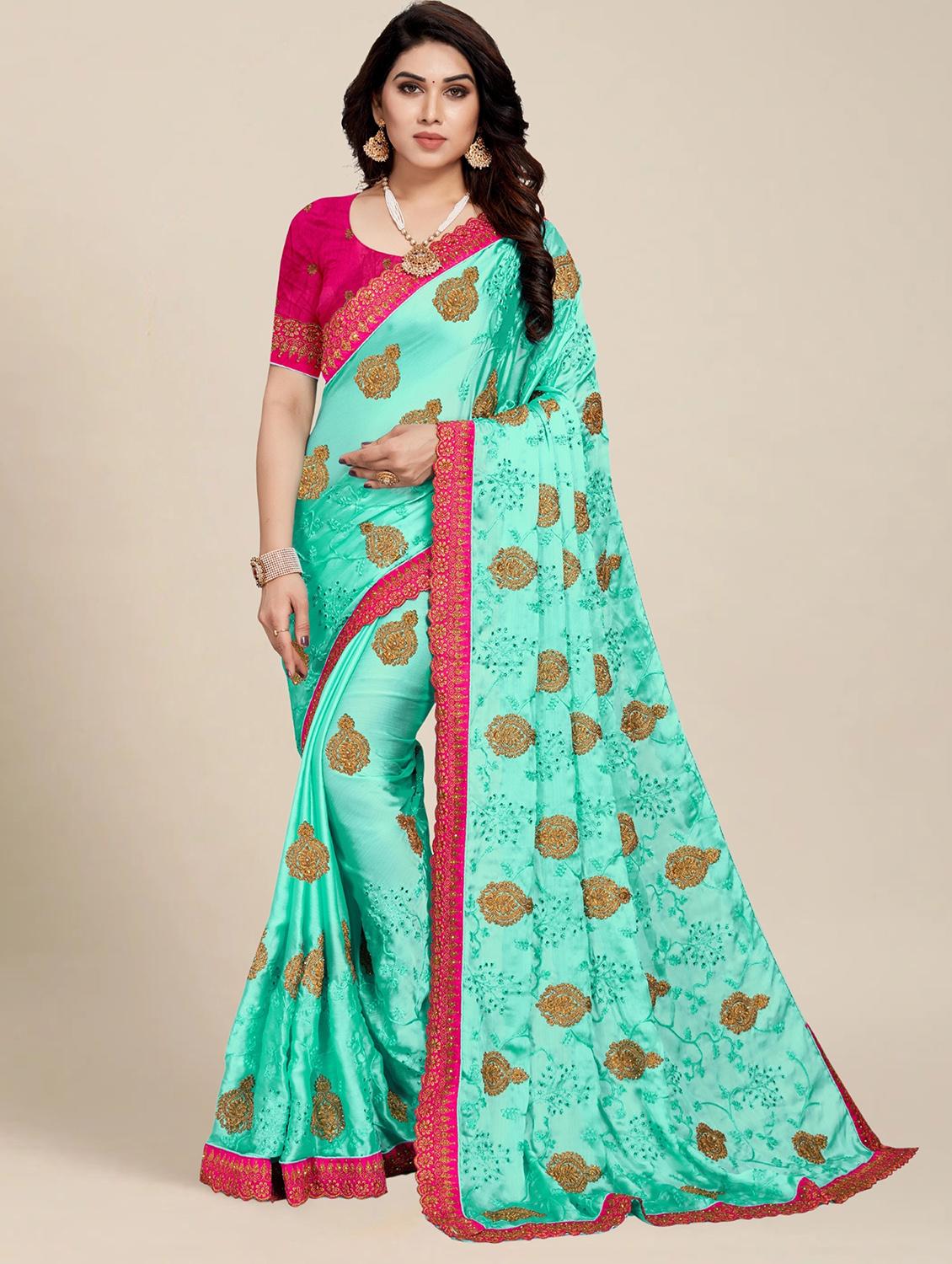 women sea green embroidered saree with blouse - 21317491 -  Zoom Image - 0