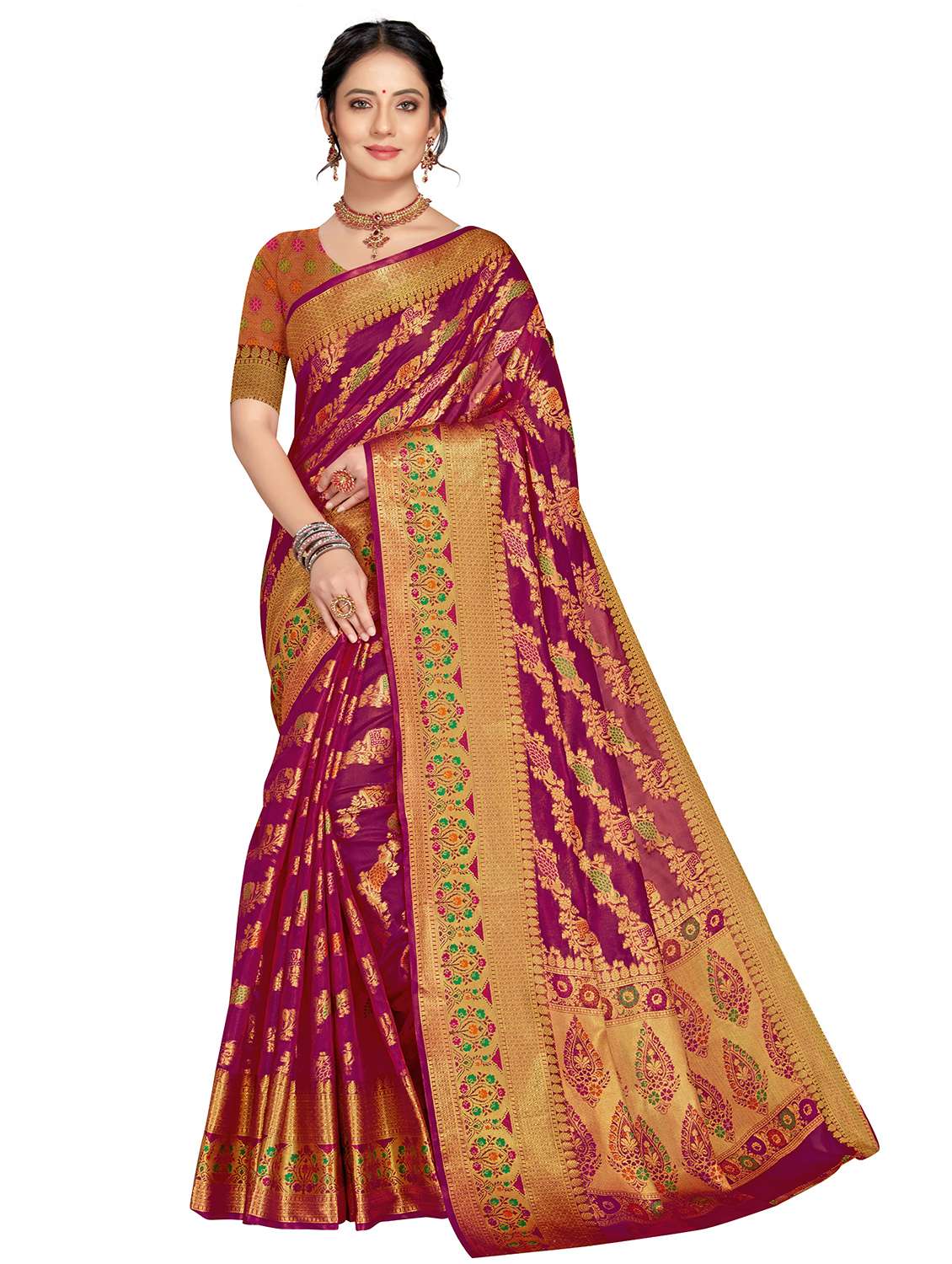 women self design banarasi saree with blouse - 21317544 -  Zoom Image - 0