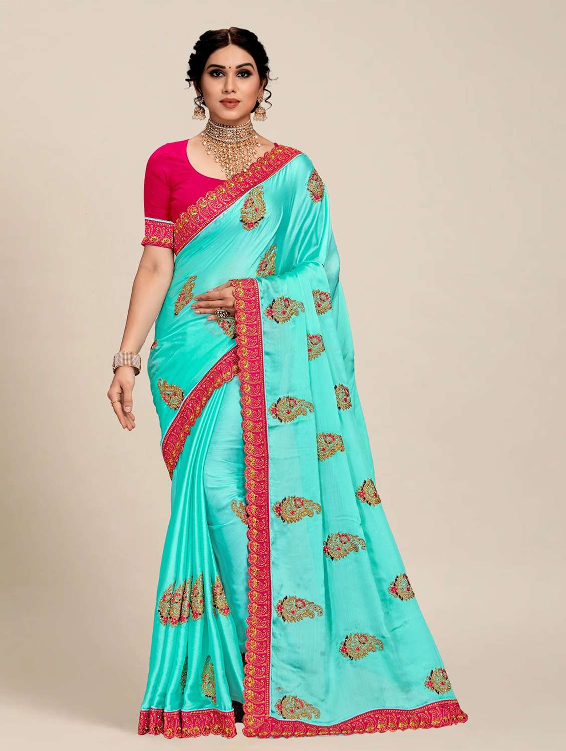 women light blue embroidered saree with blouse - 21317614 -  Zoom Image - 0