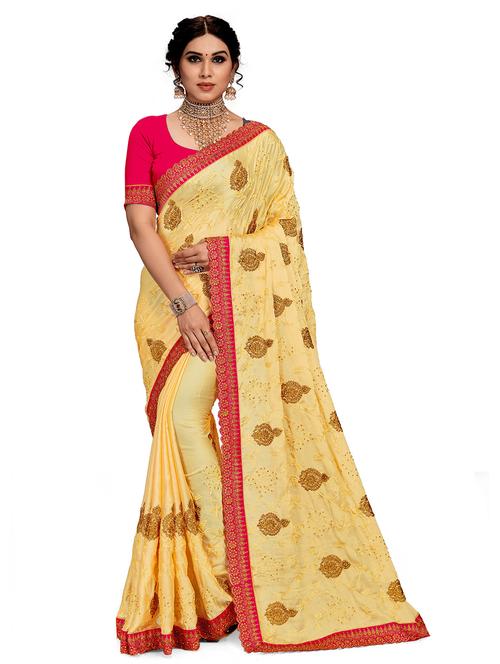 women yellow embroidered saree with blouse - 21317633 - Standard Image - 0