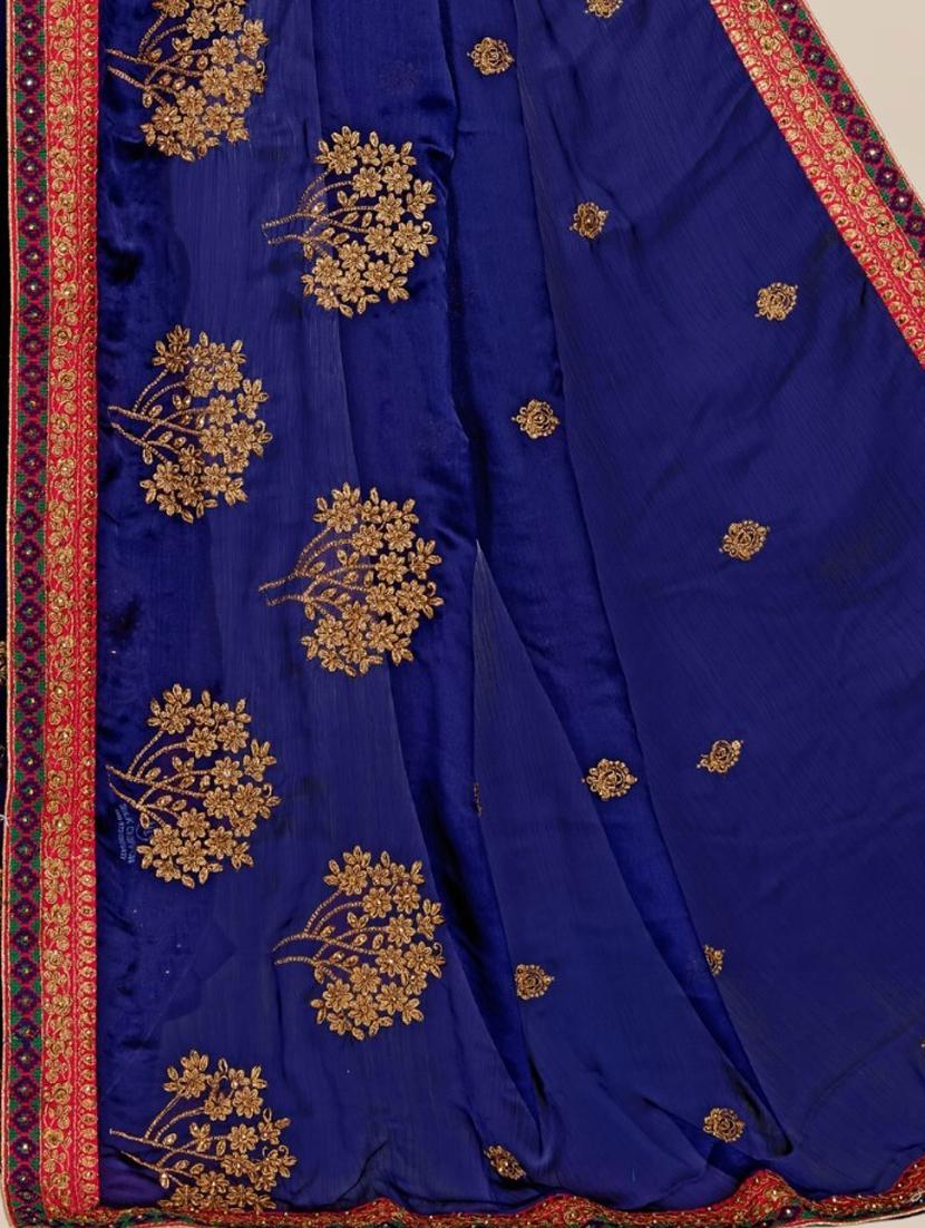 women blue embroidered saree with blouse - 21317701 - Standard Image - 3