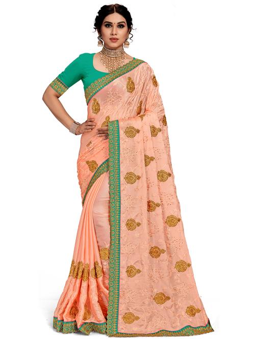 women peach embroidered saree with blouse - 21317707 - Standard Image - 0
