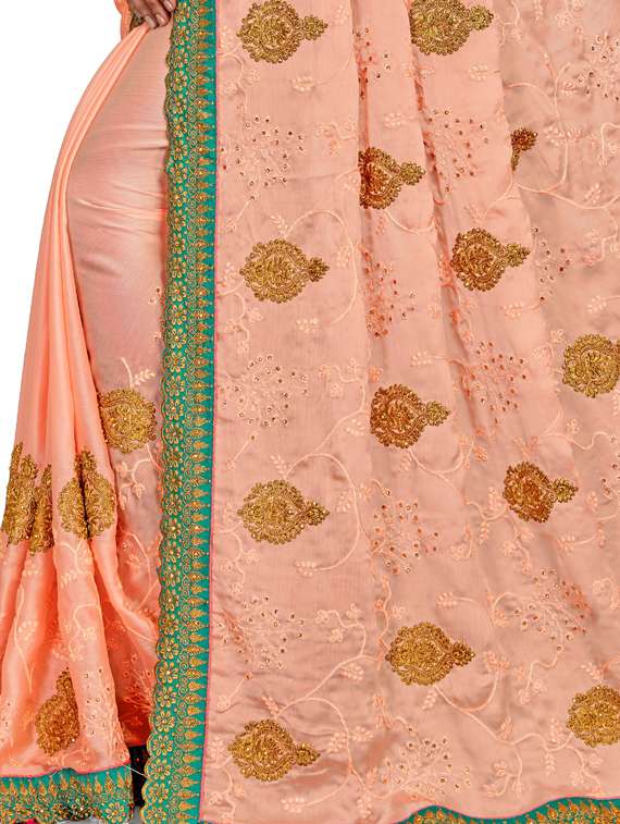 women peach embroidered saree with blouse - 21317707 - Standard Image - 3