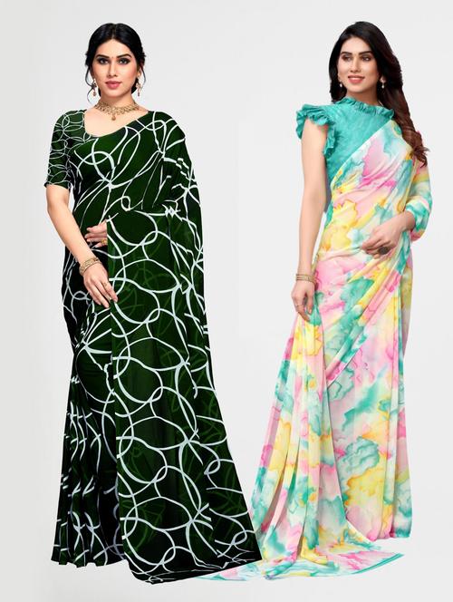 women pack of 2 printed saree with blouse - 21317745 -  Standard Image - 0