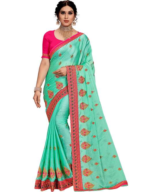 women sea green embroidered saree with blouse - 21317874 -  Standard Image - 0